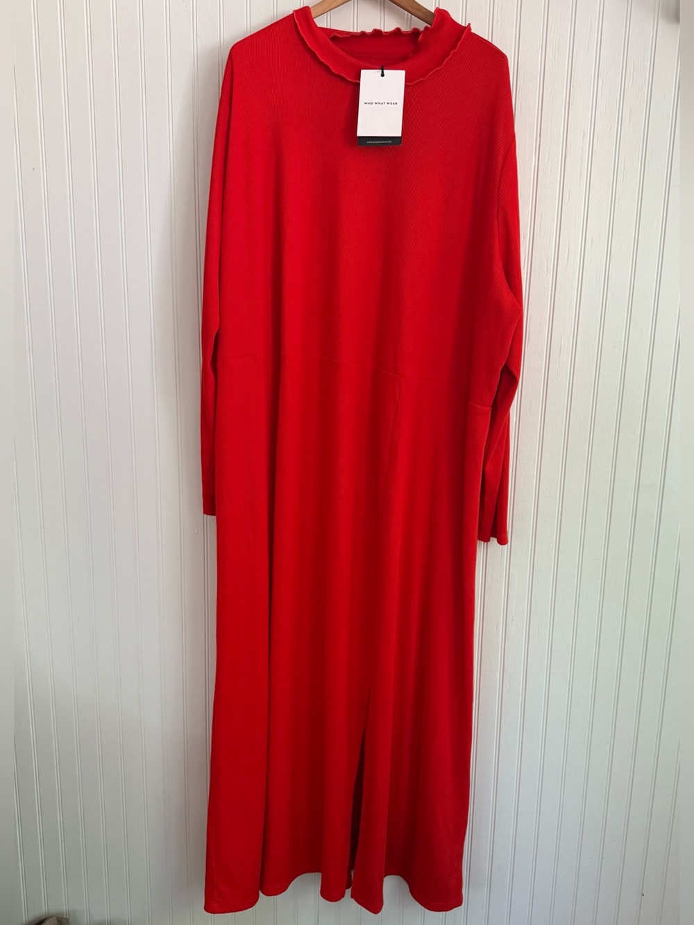 Who What Wear Red Long Sleeve Maxi Dress 4X with Ruffle Neck